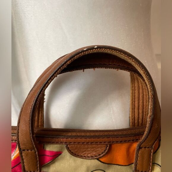 Fossil Keyper Tan Pink Orange Floral PVC Coated Textile CrossbodyPurse W/Key Tag - Picture 4 of 12